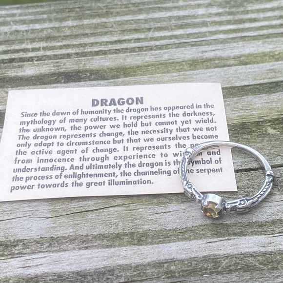 Celtic Dragon Ring .925 Sterling Silver w/ genuine citrine sz 9 medieval dragon - Picture 15 of 16